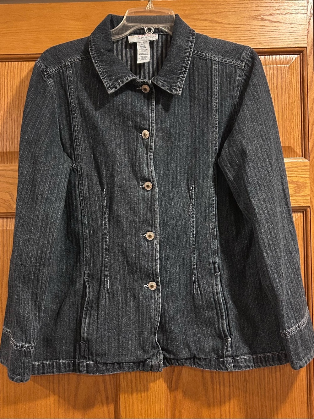 Sag Harbor Jean Company Women's Dark Wash Tailored Pinstripe Denim Jacket Size L
